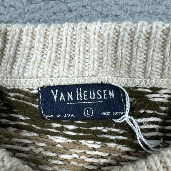 Vintage Y2K Van Heusen Cream Fair Isle Crew Neck Pullover Sweater Mens Large USA - Picture 3 of 7
